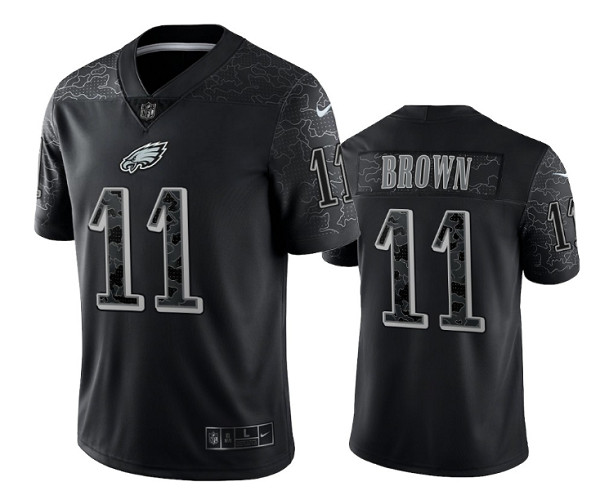 Men's Philadelphia Eagles #11 A. J. Brown Black Reflective Limited Stitched Jersey - Click Image to Close